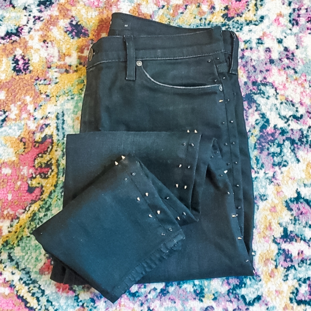 Hudson Barbara Super Skinny Studded Black Ankle Jeans